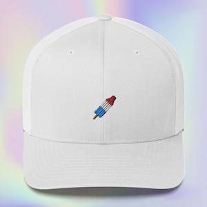 Red White Blue Popsicle Trucker Hat, Fourth of July Patriotic Mesh Back Hat
