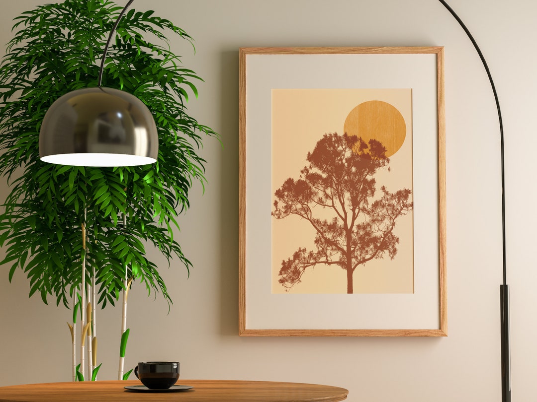 Affiche imprimée , format A3 ou A4, nature soleil et arbre pour