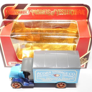 Matchbox Models of Yesteryear, Y-30 1920 Model AC Mack, Limited Edition, Blue Fenders, &quot;Acorn Storage&quot;, Lesney, Vintage, Made in England