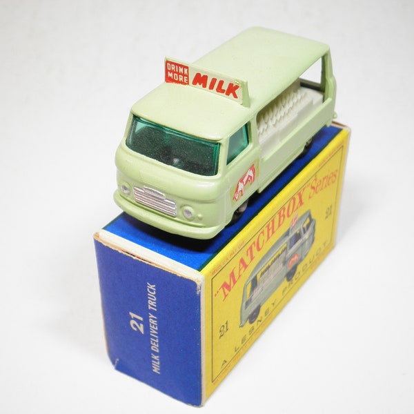 Matchbox "Series" No. 21 Milk Delivery Truck, Black Wheels, Like New in Original Type D  Box, Vintage, Made in England, Lesney Products