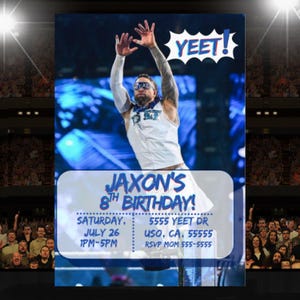Convite de aniversário de Yeet Jey Uso para download digital, convite de aniversário para meninos, convite de luta livre da WWE