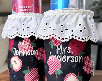 Custom Teacher Insulated Drink Cozy For 12oz Slim Cans: Handmade Apple Drink Sleeve