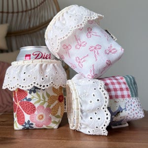 Insulated Ruffle 12oz Soda Can Cozy Drink Beverage Sleeve Handmade LoraLane