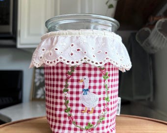 Insulated Drink Cozy For 743 3/4 L Weck Jars: Handmade Strawberry Goose Cottage Core Drink Sleeve Made to Order/Pre-Order