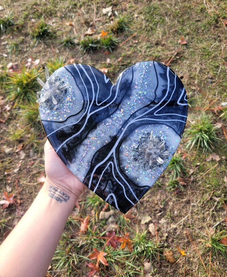 Resin Geode Wall Art Heart Wall Art Black and White Art Etsy