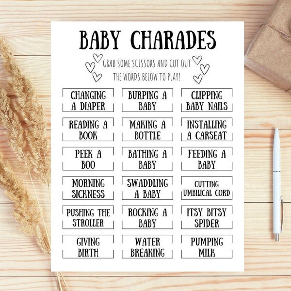 Baby Shower Charades | Baby Shower Games | Baby Shower Digital Download | Baby Shower Printables