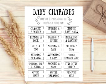 Baby Shower Charades | Baby Shower Games | Baby Shower Digital Download | Baby Shower Printables