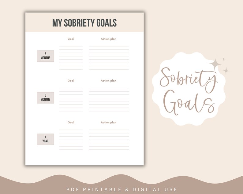 Sobriety Goals Planner | Addiction Worksheets | Sobriety Tracker ...