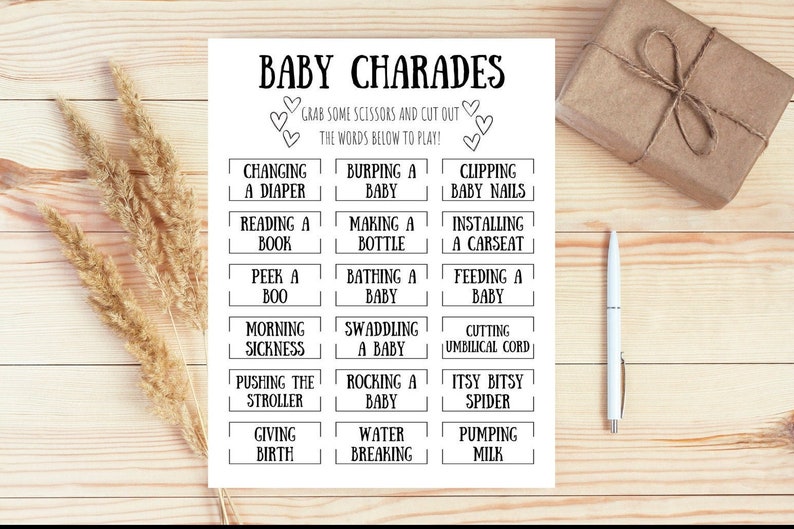 Baby Shower Charades Baby Shower Games Digital Download Etsy