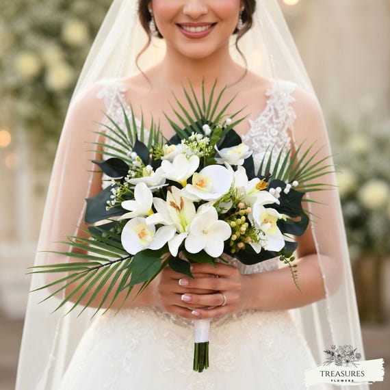 Orchid Bouquet, Tropical Bouquet, Beach Wedding Bouquet, Destination, Artificial Flower Bouquet, Wedding Bouquet, White Bouquet, Silk Flower