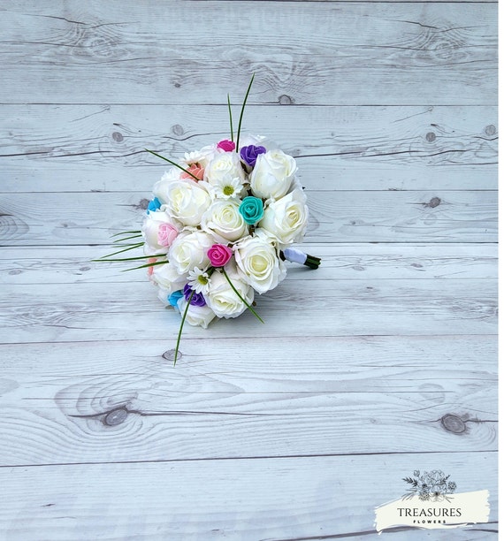 White Roses Bouquet, Garden Bouquet, Artificial Flower Wedding Bouquet, Rustic Wedding Bouquet, Silk Roses Bouquet, Wedding Flower.