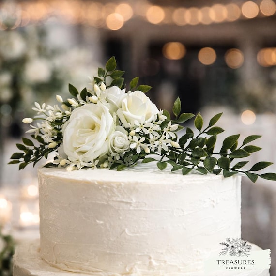 White Roses Cake Topper, Rustic Cake decor, White Cake Decor, artificial Wedding Cake Decor, garden Wedding, Flower Cake decor, white topper