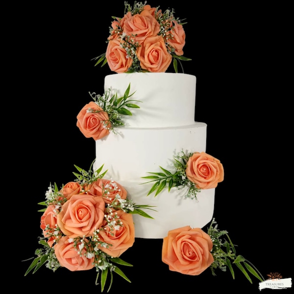 Orange Wedding, Roses Cake Topper, Cake Flowers, Orange foam roses, Cake Decor, Orange Cake, Faux Flowers, Cake Clusters, Wedding Flower.