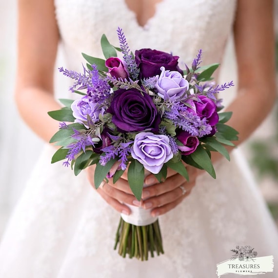 Purple and Lavender Bridal Bouquet, Realistic Artificial Wedding Flowers, Lavender Bouquet, Bridesmaid Bouquet, Purple Wedding Decor