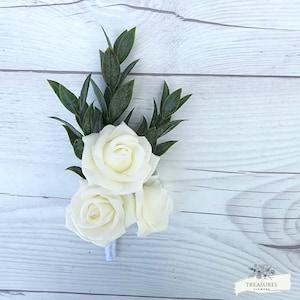 White Roses Boutonniere, Prom Boutonniere, Grooms Wedding Boutonniere, Wedding Flower, Artificial Flower, Rustic Wedding.