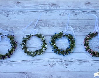 Wedding Crown, Bohemian flower Crown, Bridal Flower Headpiece, Artificial Flower Crown for Bride, White Flower Crown, Rustic Hair Wreath.