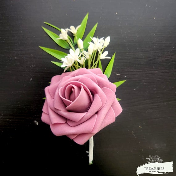 Mauve Roses Boutonniere, Prom Boutonniere, Groom's Boutonniere, Wedding Flower, Artificial Flower, Rustic Wedding, Mauve Boutonniere.