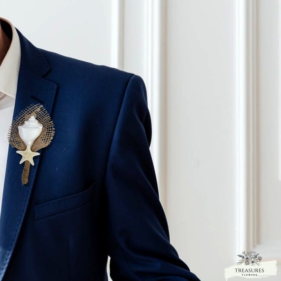 Seashell Starfish Boutonniere, Beach Wedding Boutonniere, Nautical Wedding, Destination Wedding, White Boutonniere, Groom Boutonniere.