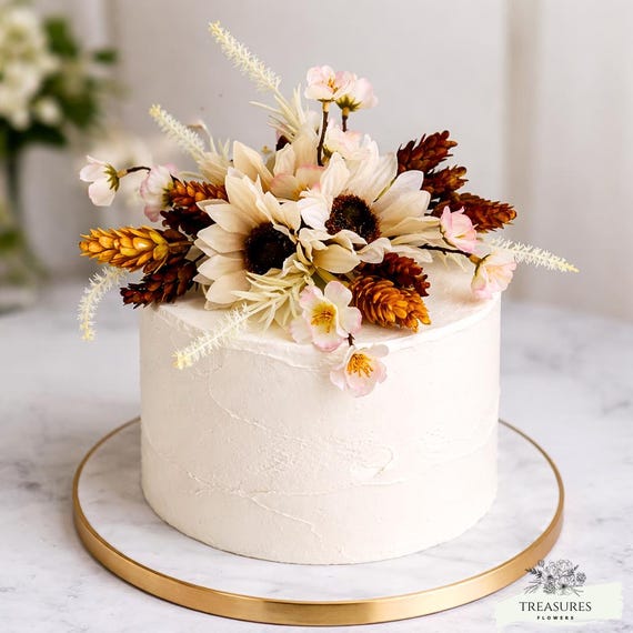 Fall Cake Topper, Cake Flowers, Rustic Cake Topper, Cake Decor, Ivory Cake, Cake Faux Flowers, Cake Clusters, Wedding Flower, Cake Topper.