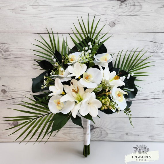 Orchid Bouquet, Tropical Bouquet, Beach Wedding Bouquet, Destination, Artificial Flower Bouquet, Wedding Bouquet, White Bouquet, Silk Flower