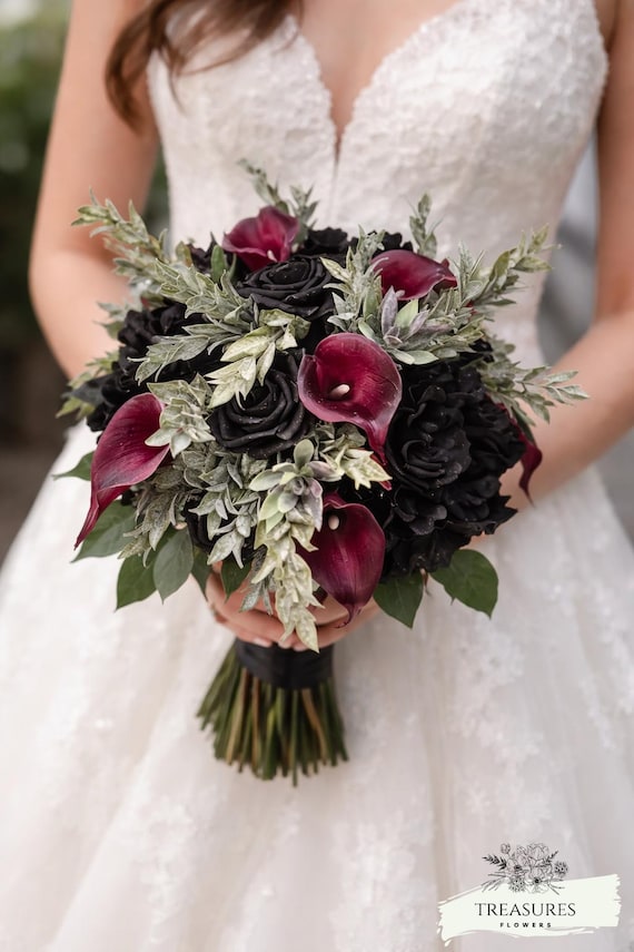 Black Bouquet, Roses Bouquet, Boho Bouquet, Artificial Flower, Peony, Calla, Roses Bouquet, Rustic Wedding Bouquet, artificial flower