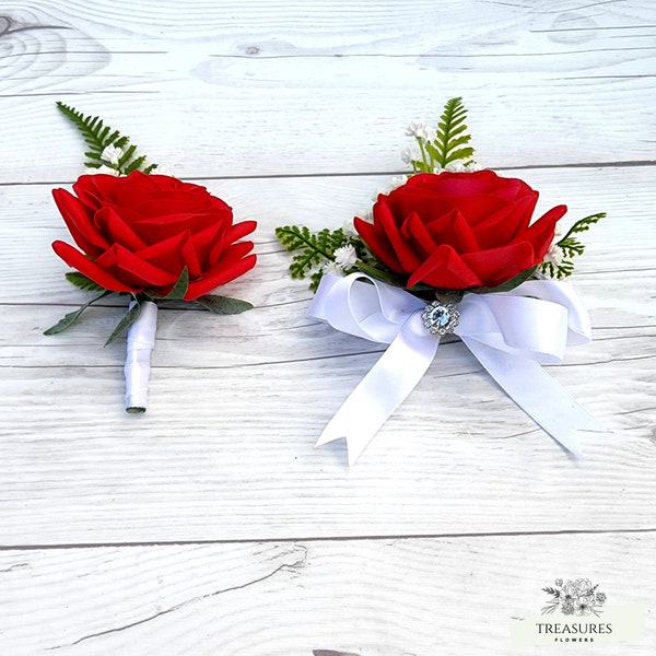 Red Roses Boutonniere, Prom Boutonniere, Grooms Wedding Boutonniere, Wedding Flower, Artificial Flower Boutonnieres Corsage, Rustic Wedding.