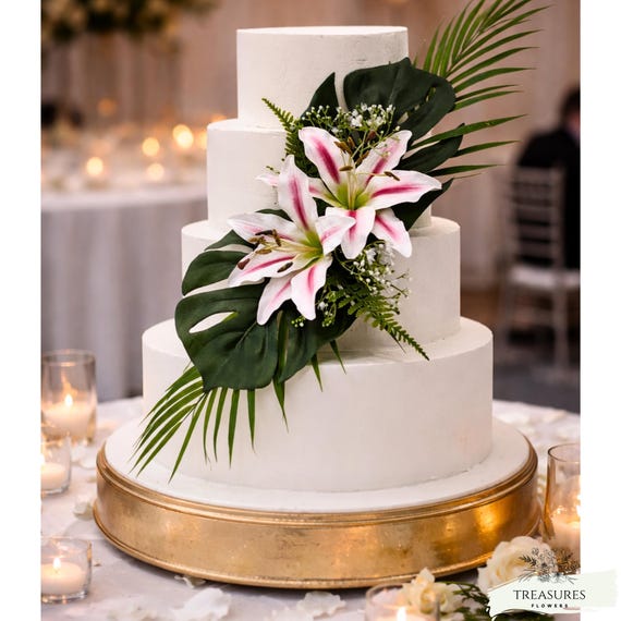 Lily Cake Topper, Tropical Cake decor, White Cake Decor, Lily Oriental  Decor, Tropical Wedding Cake Decor, Beach Wedding, Flower Cake decor