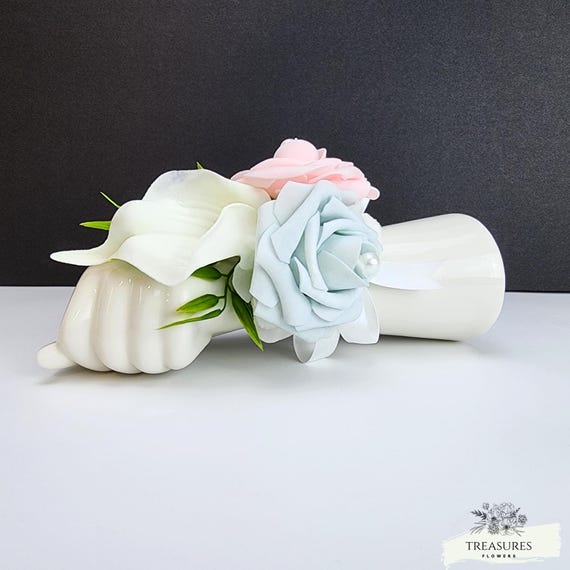 Pink and blue Roses Corsage, Calla Corsage, Prom Corsage, Wedding Corsage, Wedding Flower, Artificial Flower, Wrist Corsage