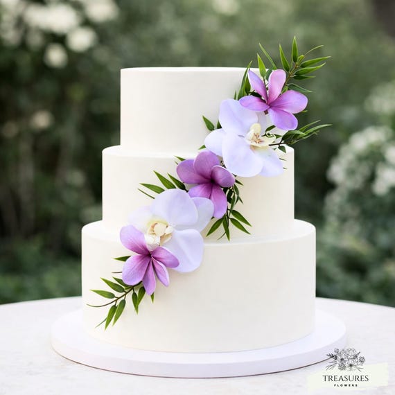 Wedding Cake Topper, Lilac Cake Topper, Cake Flowers, Tropical Cake Decor, Plumeria Cake, White Cake, White Orchids Cake Decor, Faux Flower.