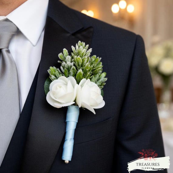 White Roses Boutonniere, Prom Boutonniere, Grooms Wedding Boutonniere, Wedding Flower, Artificial Flower, Rustic Wedding, boutonniere.