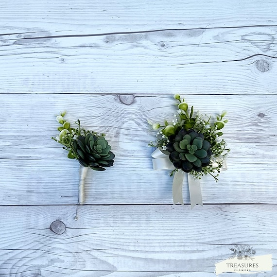 Green Succulent Corsage, Succulent Boutonniere, Prom Boutonniere, Grooms Boutonniere, Wedding Flower, Artificial Flower, Rustic Wedding.