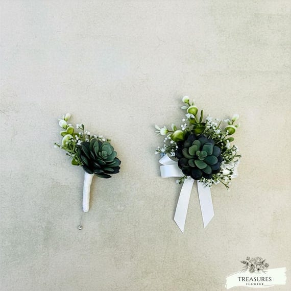 Green Succulent Corsage, Succulent Boutonniere, Prom Boutonniere, Grooms Boutonniere, Wedding Flower, Artificial Flower, Rustic Wedding.