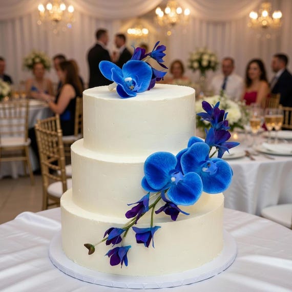 Wedding Cake Decor, Purple Blue Cake Topper, Cake Flowers, Tropical Cake Decor, Blue Cake Clusters, Orchids Cake Decor, Orchids Faux Flower.