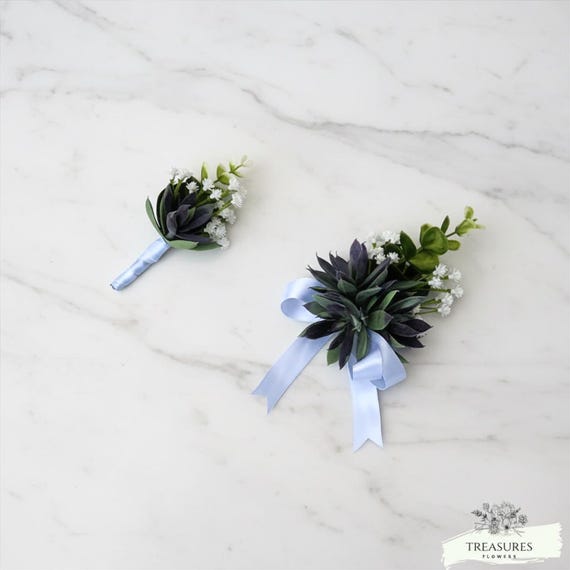 Green Succulent Corsage, Succulent Boutonniere, Prom Boutonniere, Grooms Boutonniere, Wedding Flower, Artificial Flower, Rustic Wedding.