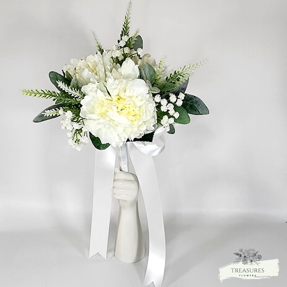 White Peony Bouquet, Bouquet, Bridesmaid Bouquet, Rustic Wedding Bouquet, Artificial Peony Bouquet, Wedding Flower, Wedding Bouquet.