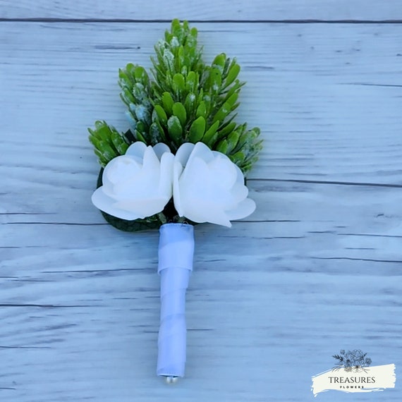 White Roses Boutonniere, Prom Boutonniere, Grooms Wedding Boutonniere, Wedding Flower, Artificial Flower, Rustic Wedding, boutonniere.