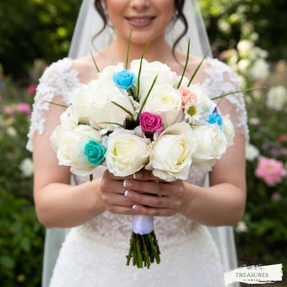White Roses Bouquet, Garden Bouquet, Artificial Flower Wedding Bouquet, Rustic Wedding Bouquet, Silk Roses Bouquet, Wedding Flower.