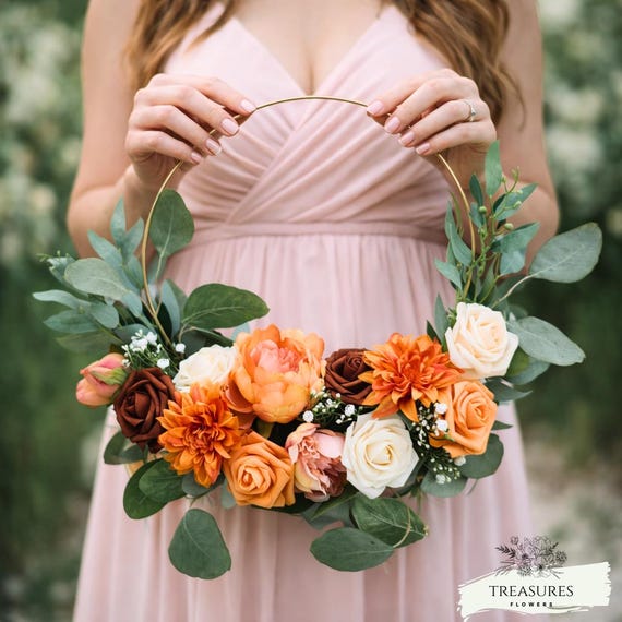 Bridesmaid hoop Bouquet, flower girl basket, wreath bouquet, Boho Hoop, Roses Peonies Hoop, Gift for Mom, Modern hoop wreath, floral wreath