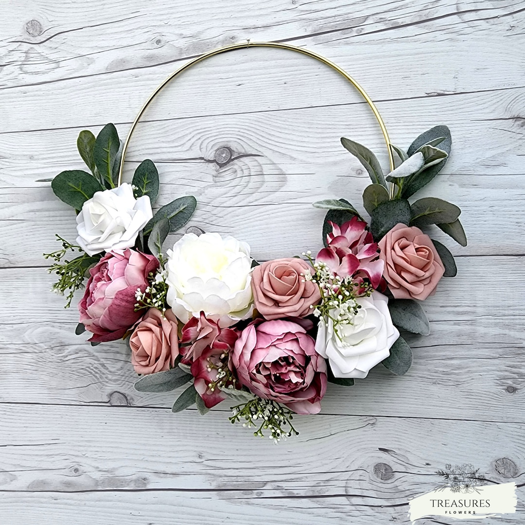 Bridesmaid Hoop Bouquet, Flower Girl Basket, Wreath Bouquet, Boho