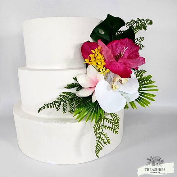 Gladiolus Cake Topper, Tropical Cake decor, Fuchsia Cake Decor, Plumeria Cake Decor, Beach Wedding, Flower Cake decor, Hawaiian wedding.