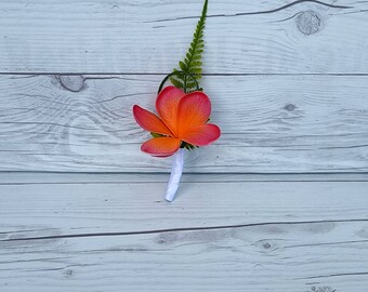 Californian Plumeria Boutonniere, Coral Plumeria, Frangipani, Prom Boutonniere, Groom Wedding Boutonniere, Wedding Flower, Artificial Flower