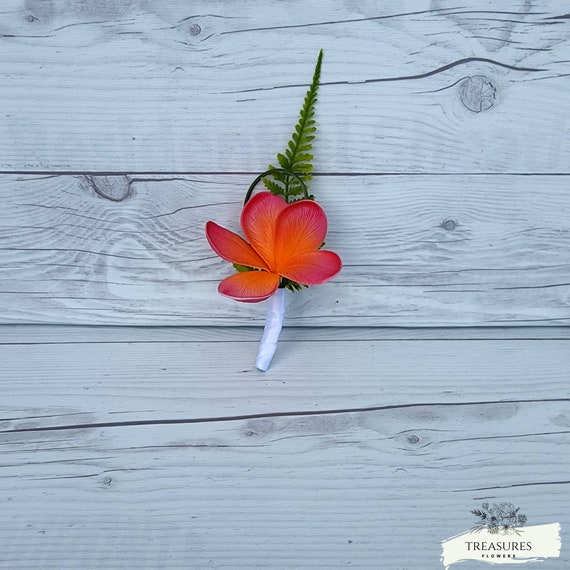 Californian Plumeria Boutonniere, Coral Plumeria, Frangipani, Prom Boutonniere, Groom Wedding Boutonniere, Wedding Flower, Artificial Flower