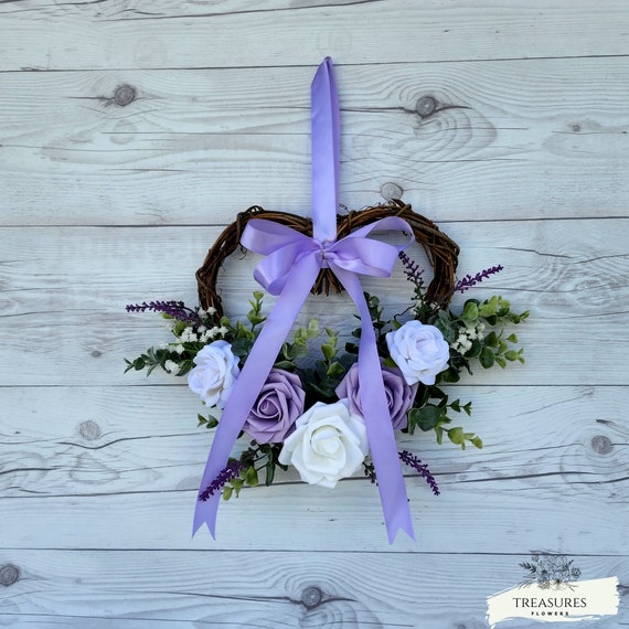 Bridesmaid hoop Bouquet, flower girl basket, Heart wreath, Boho Hoop, White Lilac Roses hoop, Mom Gift, Rustic hoop wreath, floral wreath.