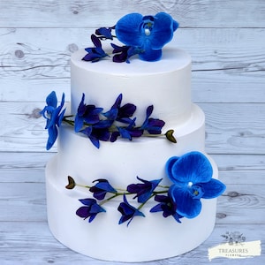 Wedding Cake Decor, Purple Blue Cake Topper, Cake Flowers, Tropical Cake Decor, Blue Cake Clusters, Orchids Cake Decor, Orchids Faux Flower.