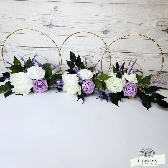 Hoop Centerpiece, floral hoop centerpiece, Lavender centerpiece, wedding centerpiece, wedding decor, wedding flower, artificial flower hoop.
