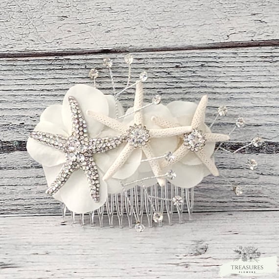 Starfish Hairpiece, Wedding Hair Flower, Hydrangea Hair, Wedding Headpiece, Beach Headpiece, Beach Hair Flower, Silk Flowers, accessories.