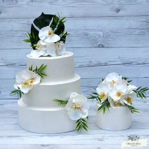 White Wedding, Cake Topper and cluster, White Cake Flowers, White Silk Flowers, Cake Decor, Tropical Cake decor, Artificial White orchids