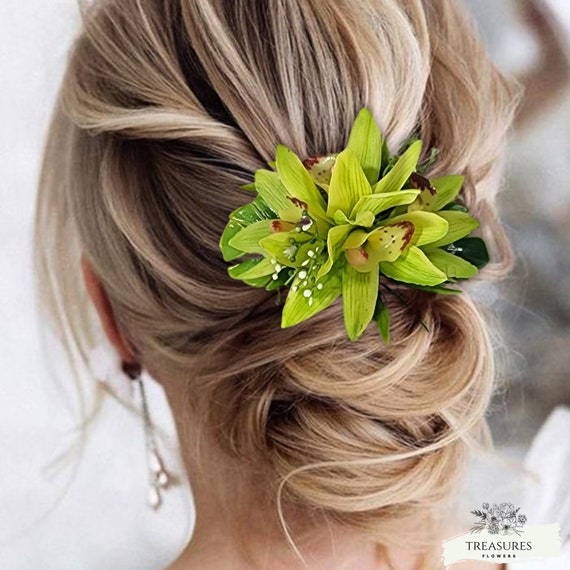Green Orchid Headpiece, Wedding Hair Flower, Orchid Hair, Wedding Hairpiece, Beach Headpiece, Beach Hair Flower, accessorie, Green Cymbidium