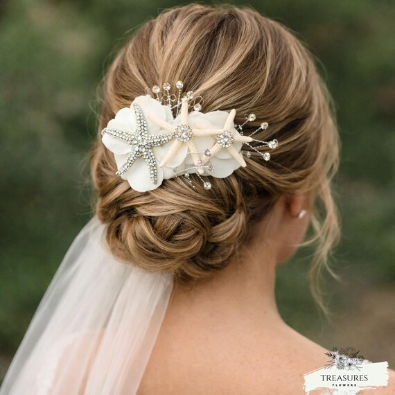 Starfish Hairpiece, Wedding Hair Flower, Hydrangea Hair, Wedding Headpiece, Beach Headpiece, Beach Hair Flower, Silk Flowers, accessories.
