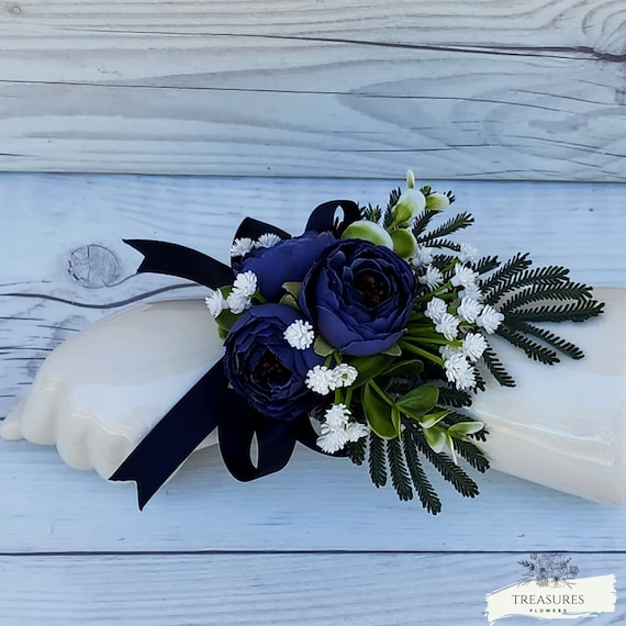 Blue Peony Boutonniere, Prom Boutonniere, Grooms Wedding Boutonniere, Artificial Flower, Rustic Wedding, Boutonniere and Corsage set.